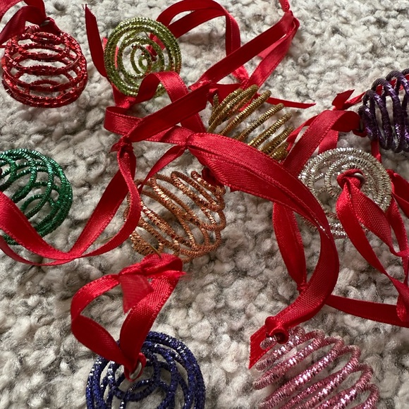 Crate&Barrel Multicolor Spiral Ornaments with Red Ribbon set of 12 - Picture 2 of 9